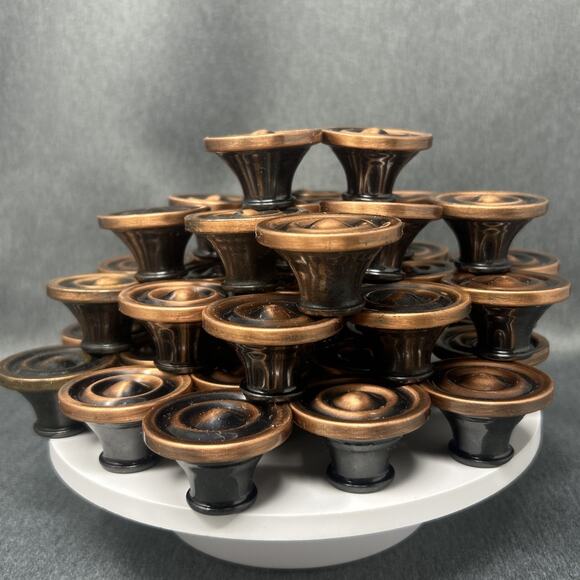 45pc Lot Old Copper Tone Metal Cabinet Knobs Drawer Pulls Concentric Ring Design - Picture 2 of 9